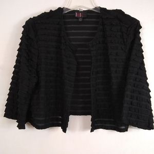 R&K Originals Jacket Womens XL Bolero 3/4 Slv Hook/Eye Sheer Ruffle Blk Poly EUC